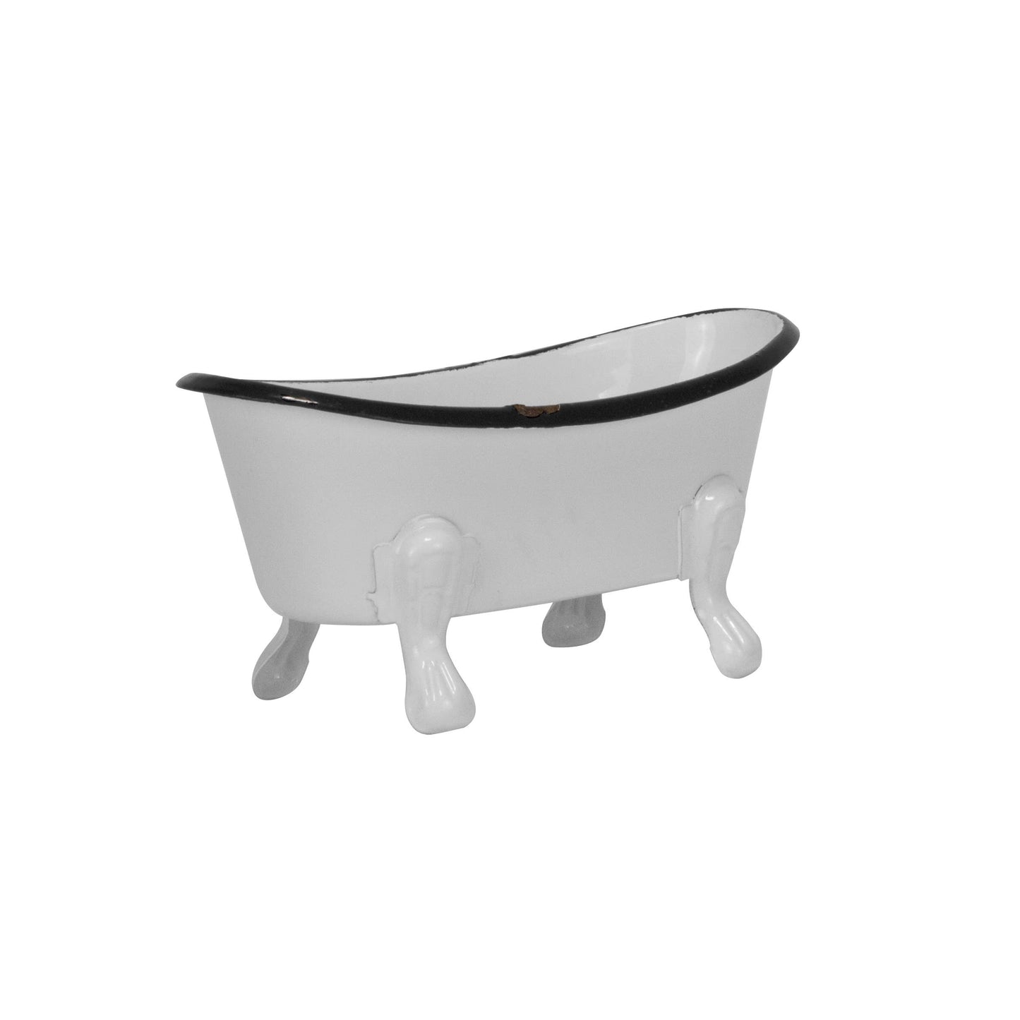 Mini Distressed Enamel Bathtub Soap Dish, Black Rim