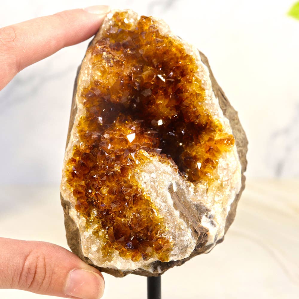 Citrine Cluster on Black Metal Stand - Citrine Décor