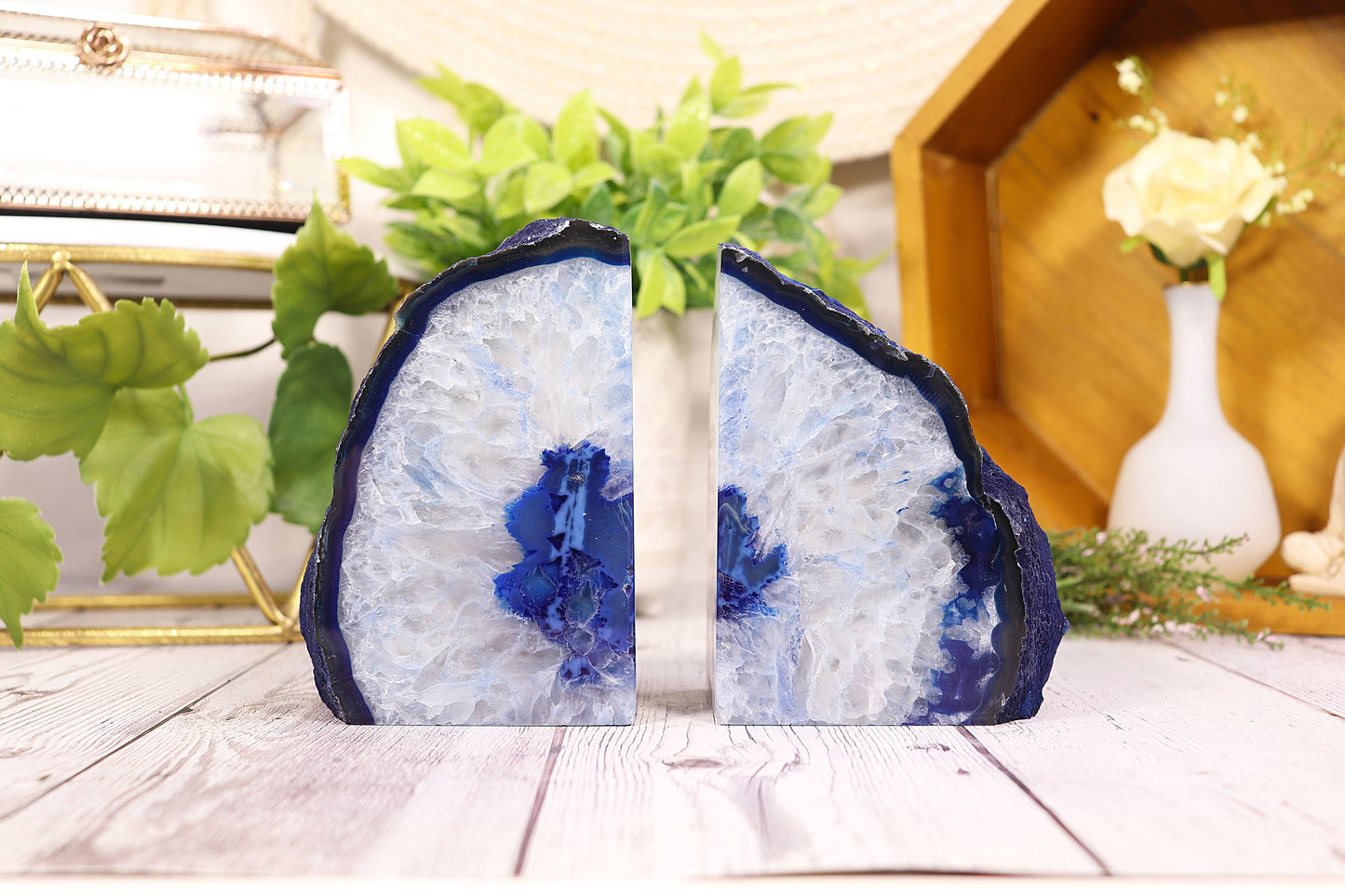 Blue Agate Bookends Pair - Gemstone Bookends