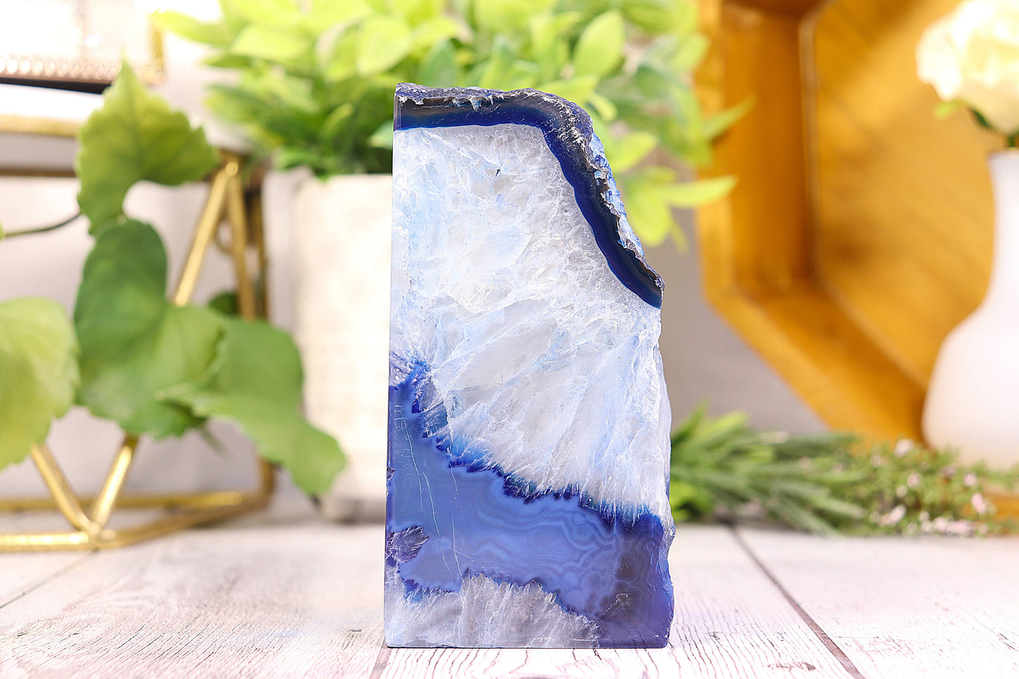 Blue Agate Bookends Pair - Gemstone Bookends