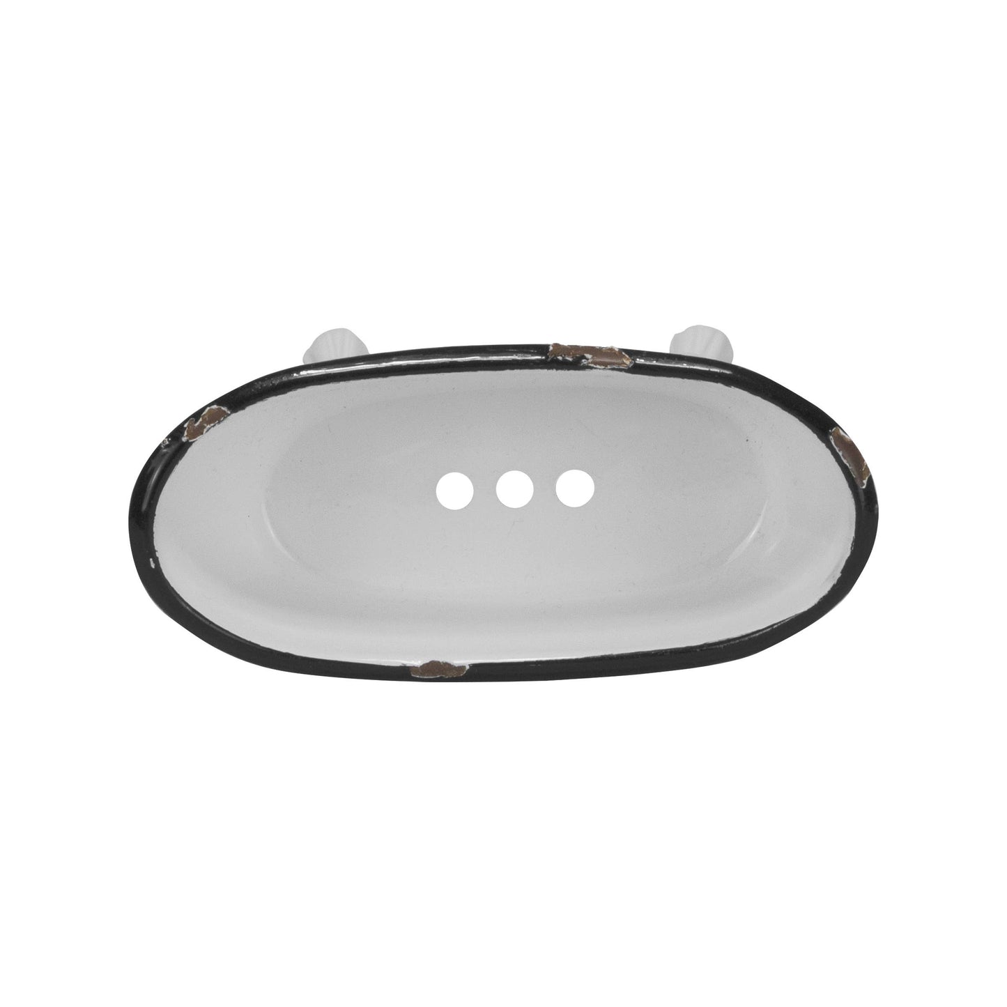 Mini Distressed Enamel Bathtub Soap Dish, Black Rim