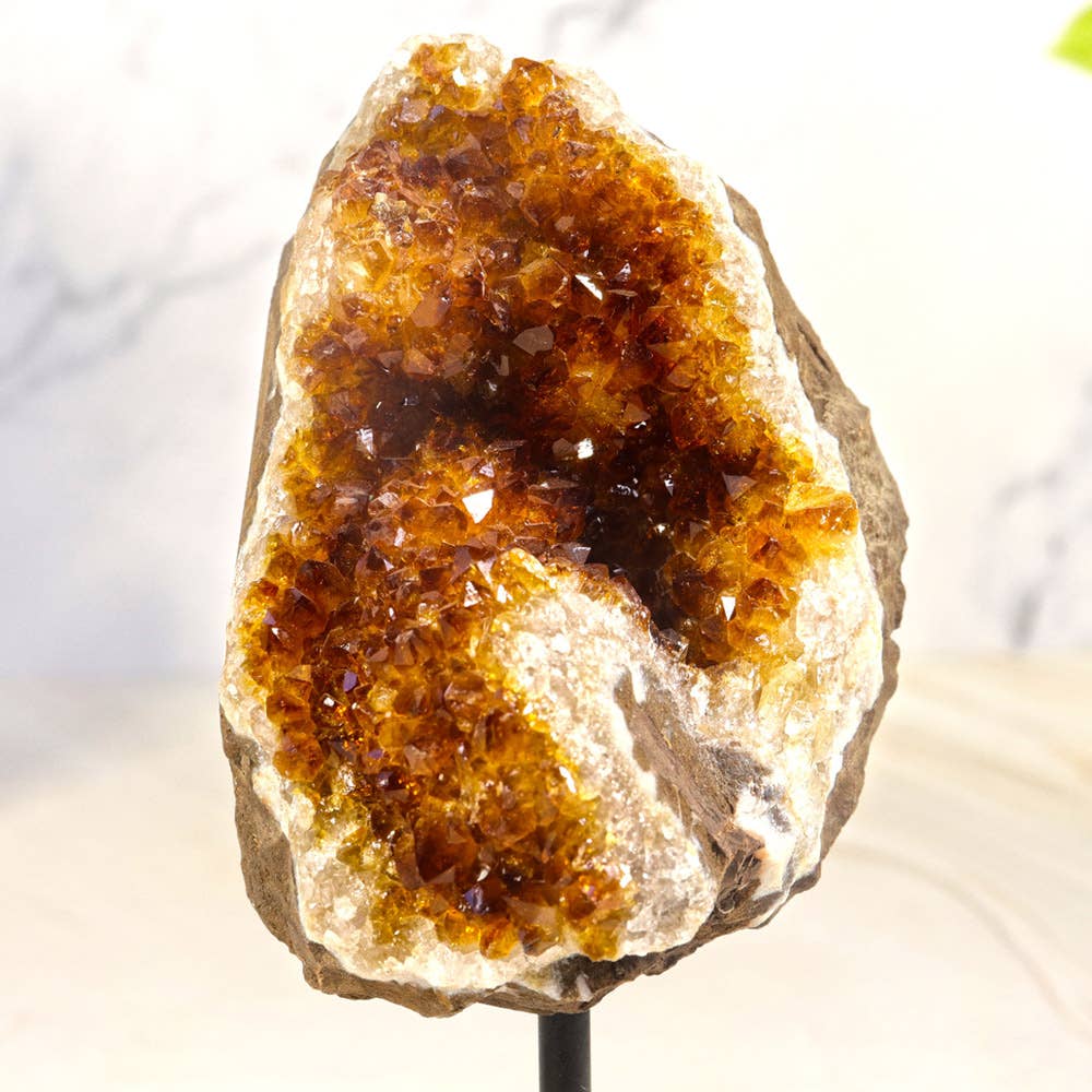 Citrine Cluster on Black Metal Stand - Citrine Décor