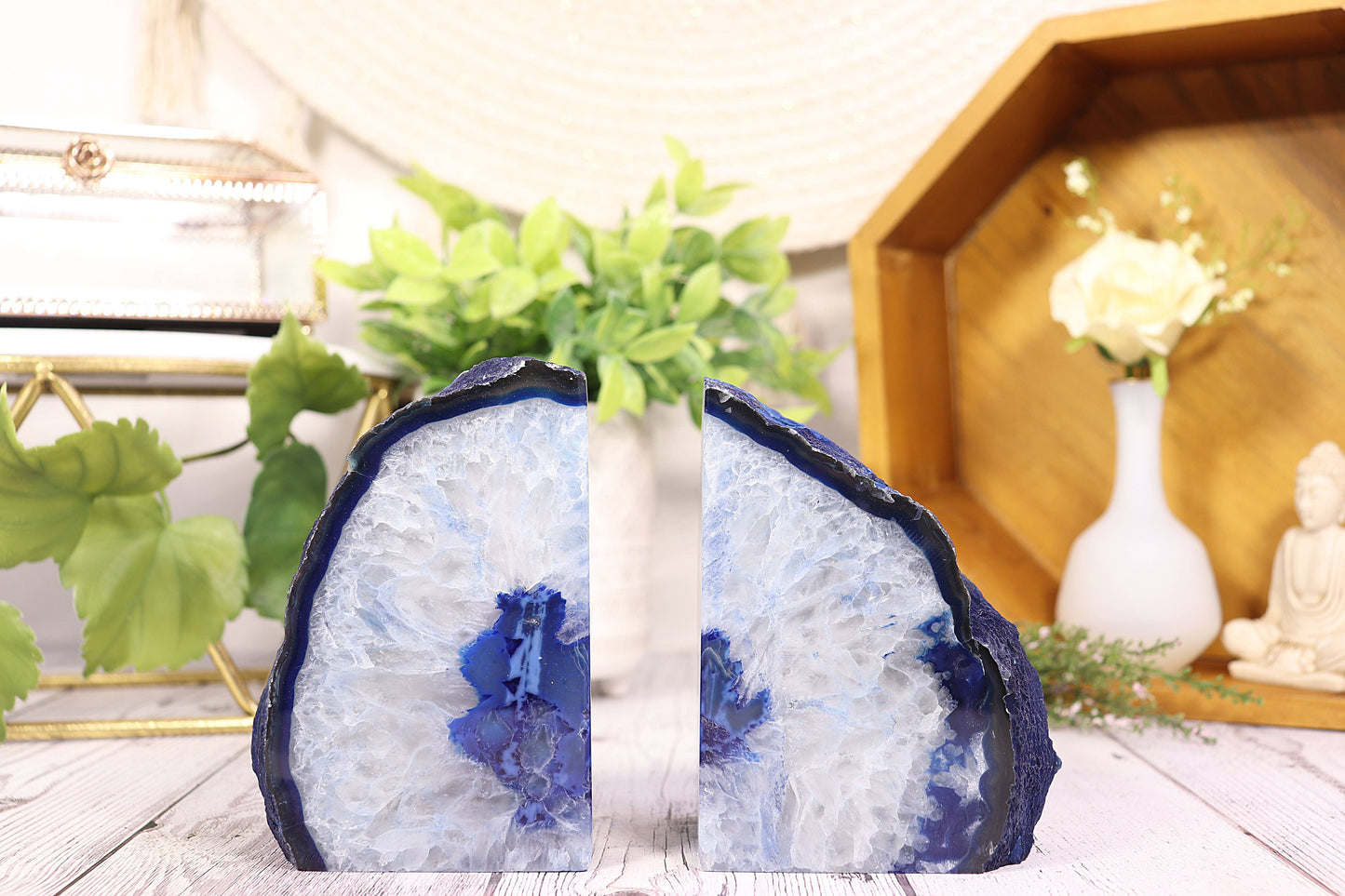Blue Agate Bookends Pair - Gemstone Bookends