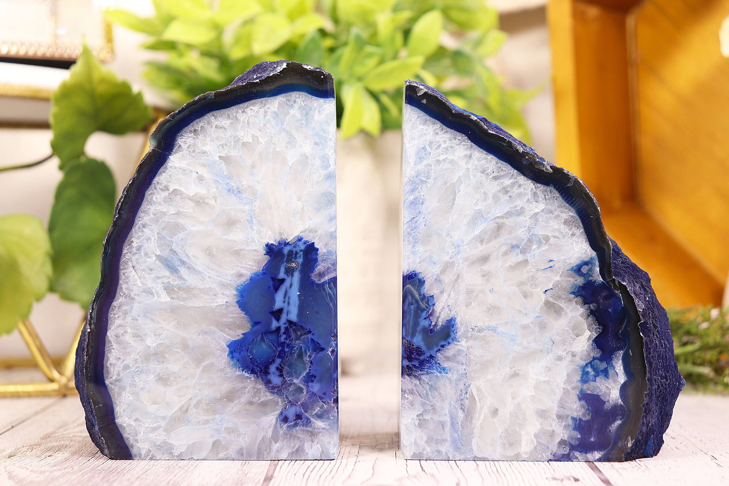 Blue Agate Bookends Pair - Gemstone Bookends
