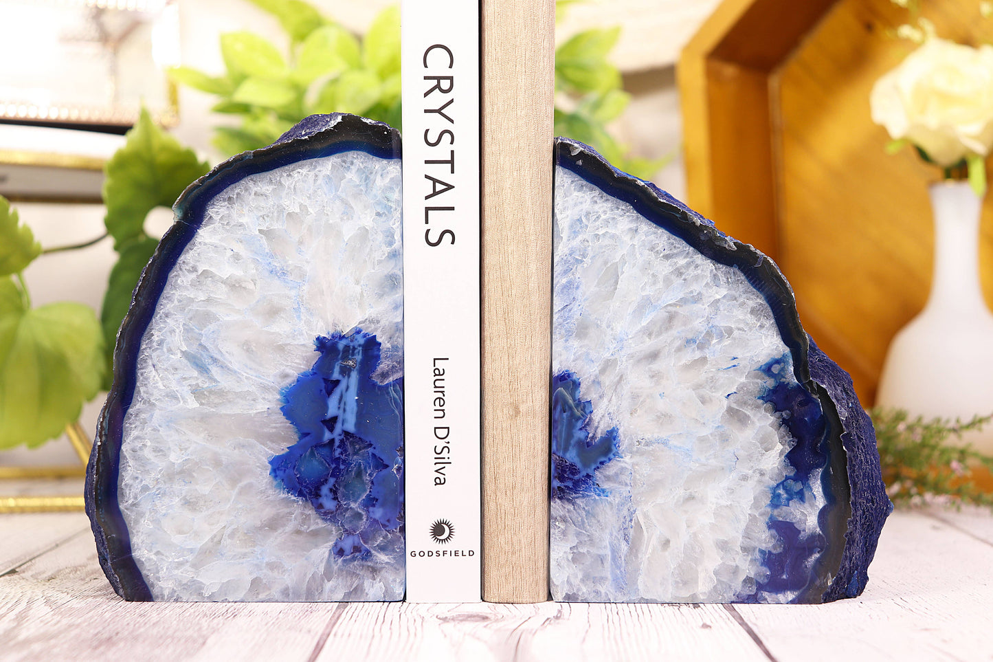 Blue Agate Bookends Pair - Gemstone Bookends