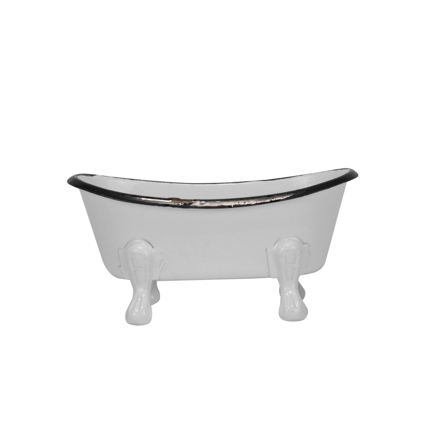 Mini Distressed Enamel Bathtub Soap Dish, Black Rim