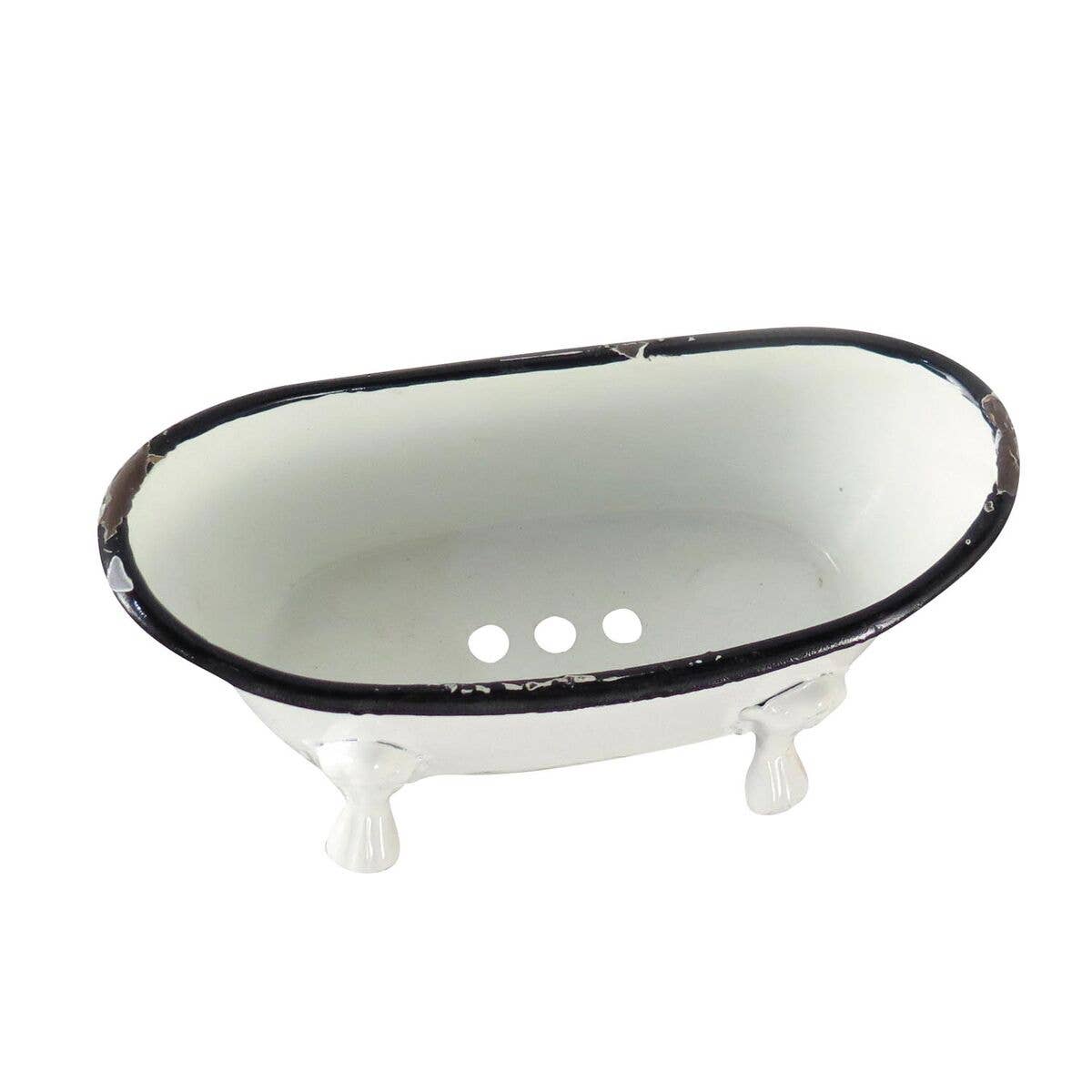 Mini Distressed Enamel Bathtub Soap Dish, Black Rim