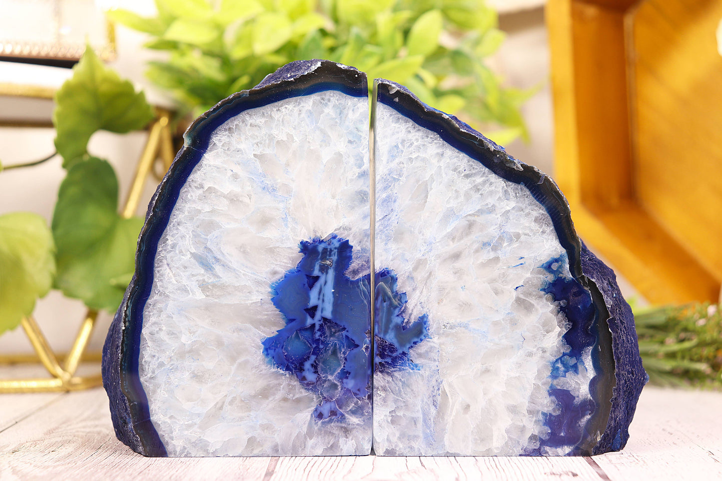 Blue Agate Bookends Pair - Gemstone Bookends