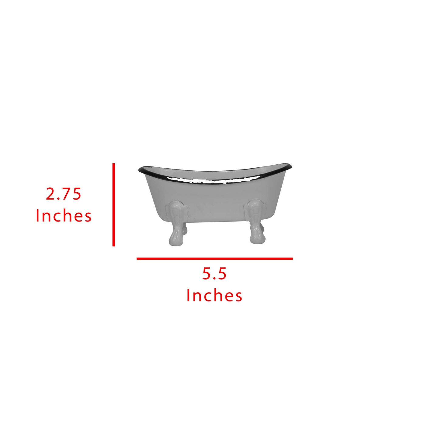 Mini Distressed Enamel Bathtub Soap Dish, Black Rim