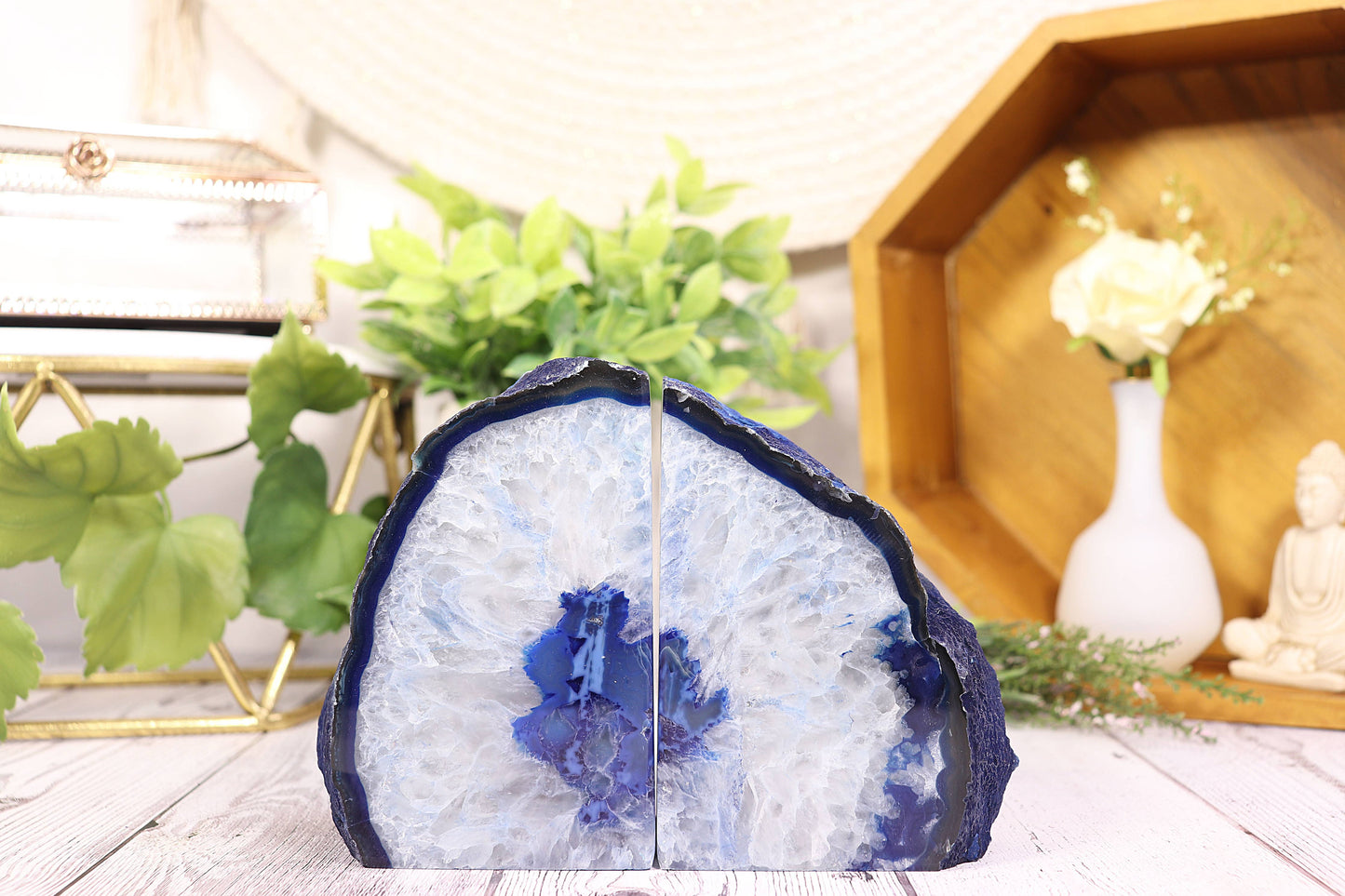Blue Agate Bookends Pair - Gemstone Bookends