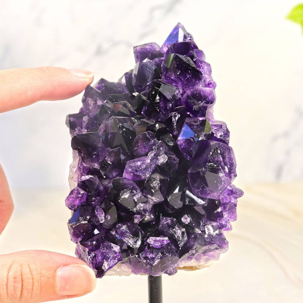 Uruguay Amethyst Cluster on Black Metal Stand