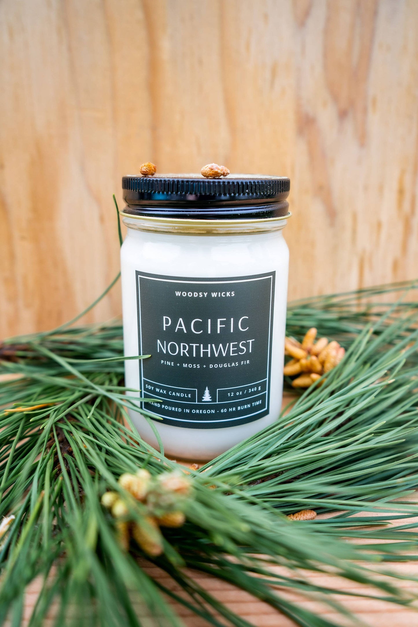 Pacific Northwest Soy Wax Candle - Non-toxic - PNW Oregon: Wood Wick / 4oz