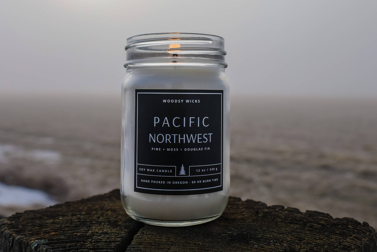 Pacific Northwest Soy Wax Candle - Non-toxic - PNW Oregon: Wood Wick / 4oz