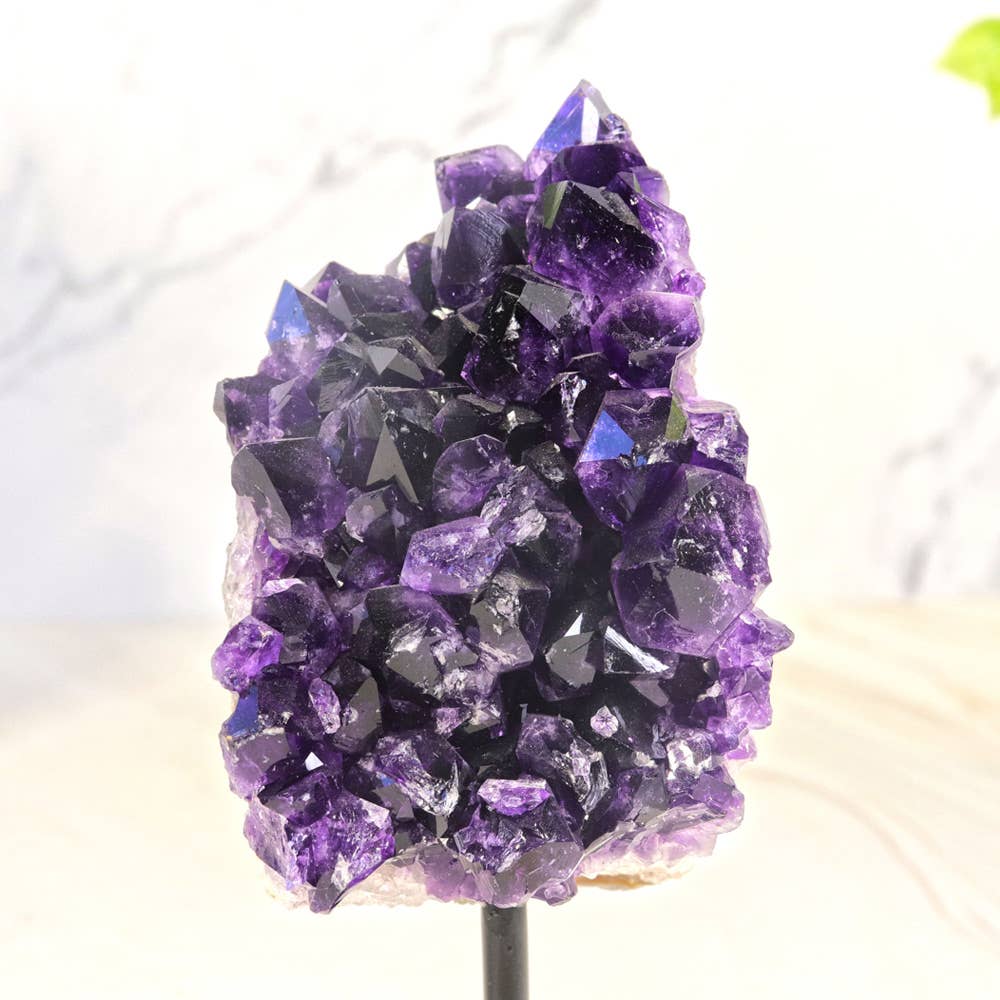 Uruguay Amethyst Cluster on Black Metal Stand