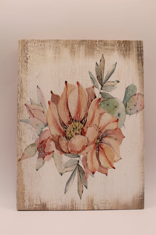 Cactus Floral Rustic Whitewash Wood Wall Art