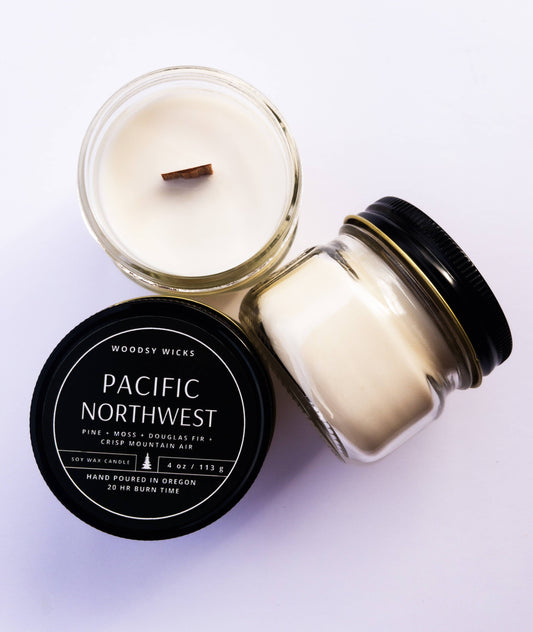 Pacific Northwest Soy Wax Candle - Non-toxic - PNW Oregon: Wood Wick / 4oz