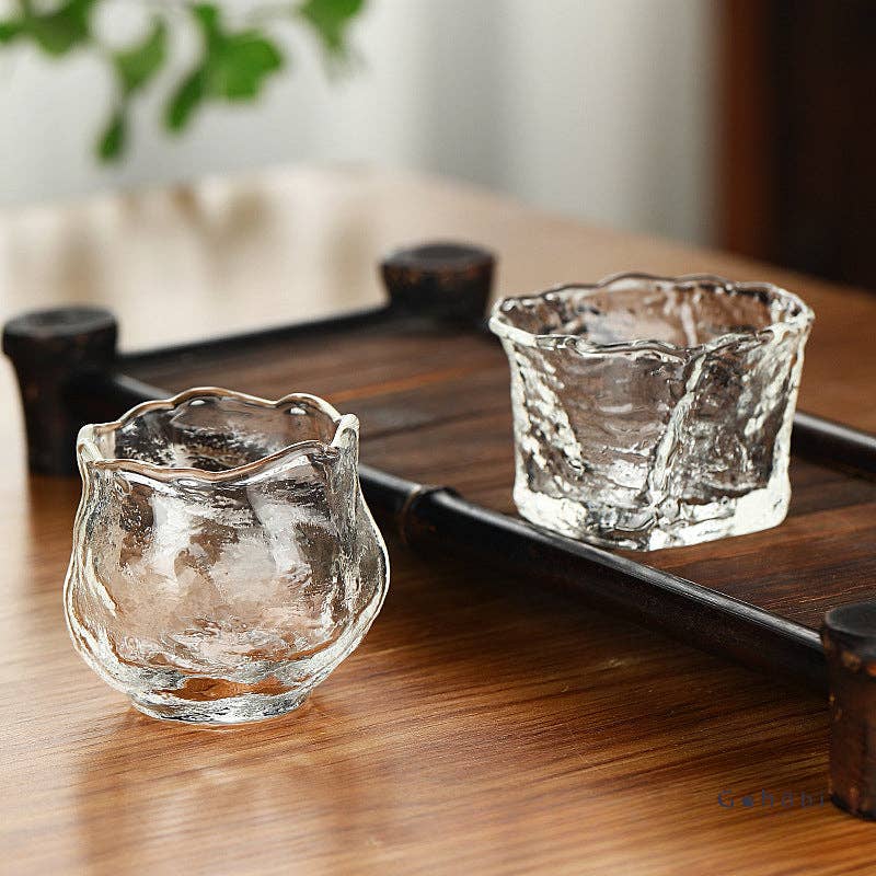 Gohobi Handmade Wabi Sabi Round ans Square Glass Tea Cup: Round