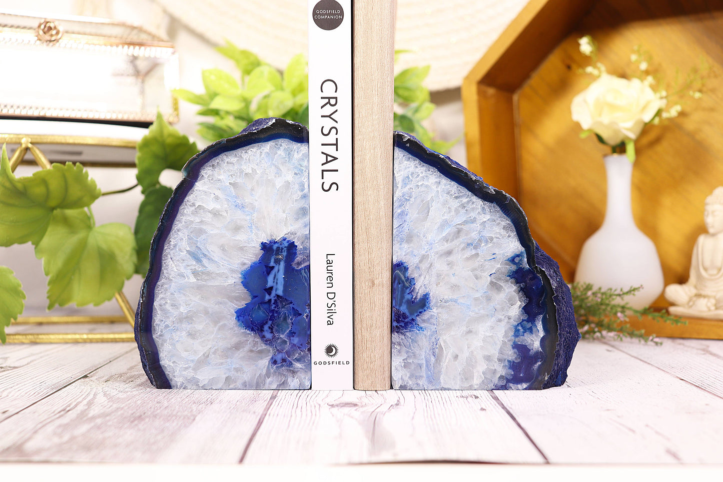 Blue Agate Bookends Pair -  Gemstone Bookends