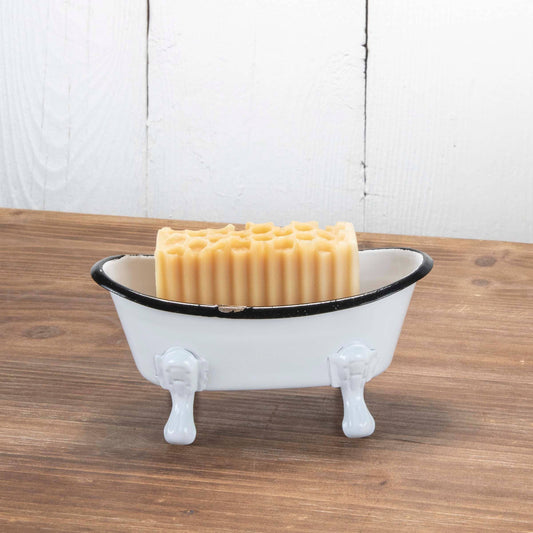 Mini Distressed Enamel Bathtub Soap Dish, Black Rim