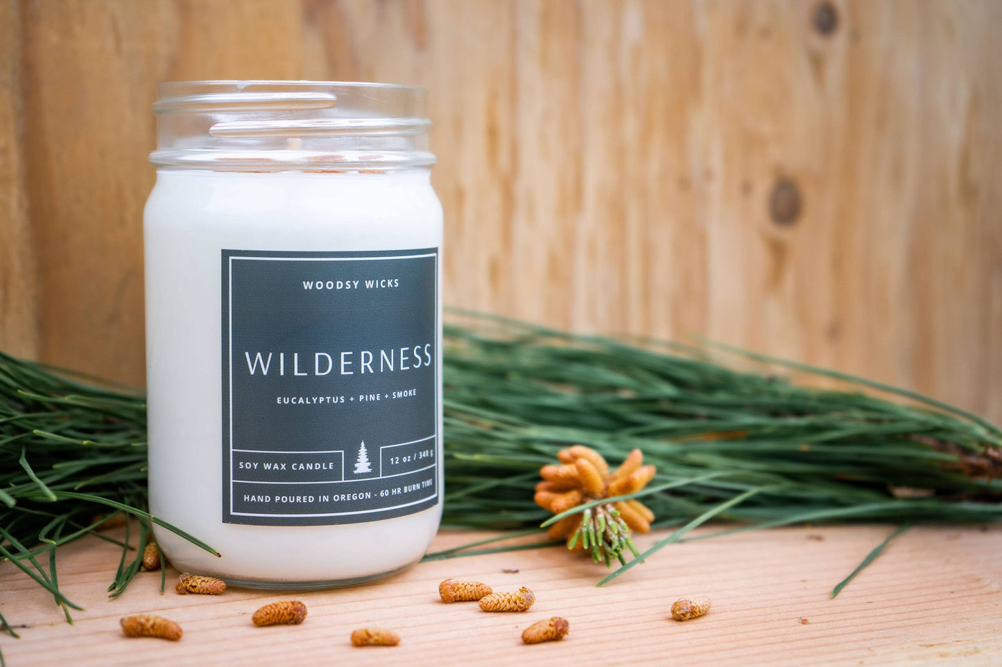 Wilderness Candle Soy Wax Candle - Non-Toxic -tree sent: Wood Wick / 4oz